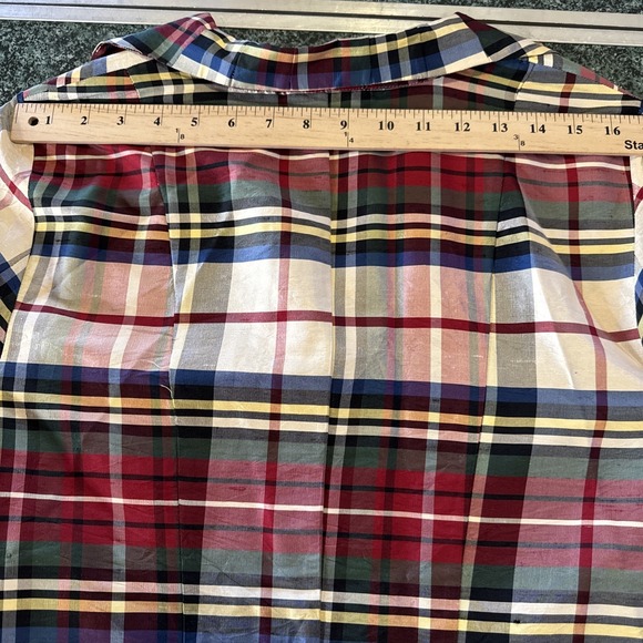 Coldwater Creek Top Sz L Plaid 100% Silk Button Front Blouse Tartan Multi Red - Picture 12 of 16